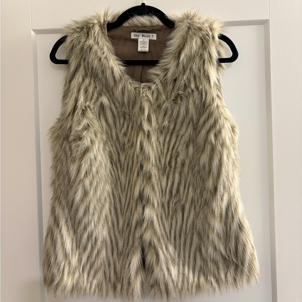 Faux Fur Vest in Cream and Brown